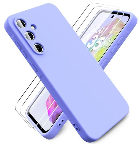 Ikziwreo - Coque pour Samsung Galaxy A35 5G, avec 2 Pièces Protecteur D'écran en Verre Trempé, Housse Silicone Souple Ultra-Mince de Couleur Pure, Coque en Caoutchouc Antichoc - Violet