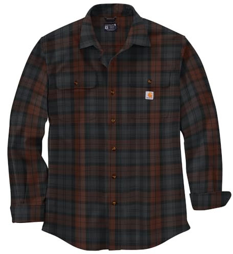 Carhartt 106356 Loose Fit Heavyweight Flannel Long-Sleeve Plaid Shirt MOCHA M