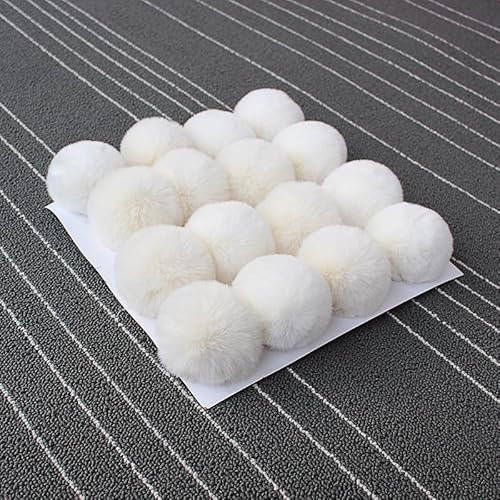 SYSUII 20 Stück 8CM Kunstfell Pompon Kunstfell Bommel,Kunstfell Bommel Pompon Pom Ball DIY Fell Pom Poms Künstlicher Haarball für Mützen Beanies Tasche Schlüsselanhänger Anhänger Dekoration -Beige