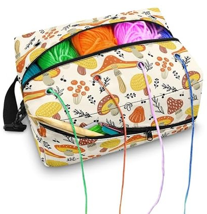 Kuiaobaty Orange Pilze Druck Häkeltasche Große Garn Aufbewahrungstasche Stricken Organizer, Pilzliebhaber Häkeln Handwerk Tasche zum Stricken