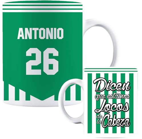 Taza Personalizada del Betis con Nombre - Equipo de Futbol- Betis- Equipo de Fútbol - Taza Cafe - Regalo Original - Cerámica Blanca