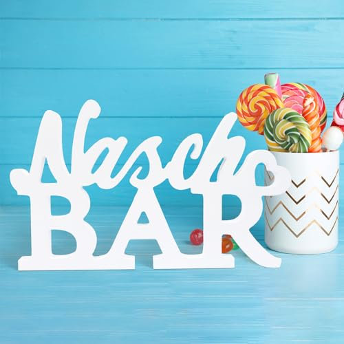 LAMEK Naschbar Schriftzug Holz Candy Bar Schild Weiß Candybar Aufsteller Cocktailbar Süßigkeiten Tischdekoration Naschbar Holzschriftzug Tisch Ornament für Hochzeit Geburtstag Party