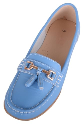 ABSOLUTE FOOTWEAR Womens Slip On Leather Loafer/Deck/Boat Shoes, Azure Blue, UK 5
