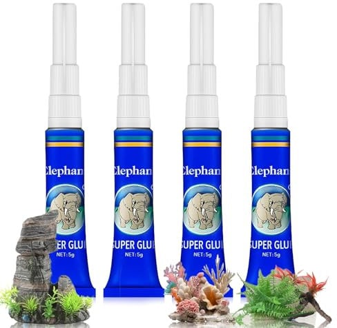Hocklliy Aquarium Glue - 4 Pack, Safe for Aquarium, Fish, Reef & Plants, Quick Drying, Ideal for Moss, Coral, Stone & Wood Aquascaping