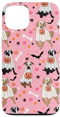 iPhone 13 Spooky Dog Ghost With Pumpkin Cute Halloween Paw Pattern Case