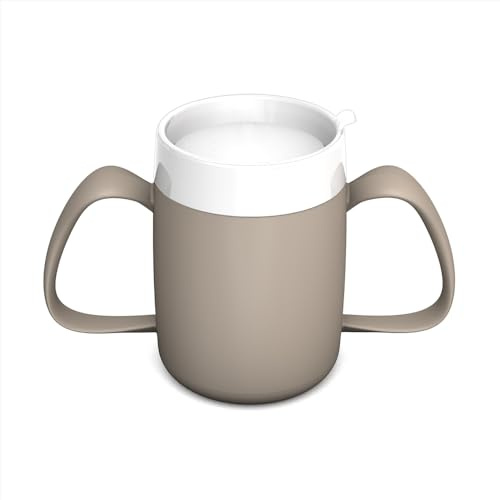 Ornamin 2-Henkel-Becher Pflegebecher mit Trinkaufsatz für Senioren & Pflegebedarf | Leinen | Trinkbecher | Trinkhilfe | Schnabelbecher | Ergonomischer Becher