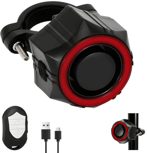 Bike Alarm with Remote - 110dB Loud Anti-Theft Waterproof Rechargeable Alarm, Vibration Sensor Motorcycle Alarm for Bicycle, Ebike, Scooter, IP65 Rated,5-Level Volume Adjustable
