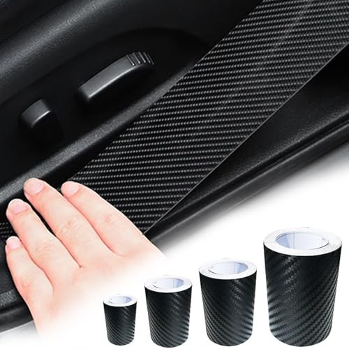 4 Rolls Carbon Fibre Tape - 4 Sizes Carbon Fibre Vinyl Wrap Set, 16.4 Ft/Rolls Car Door Sill Protector Texture 3D Effect Universal Car Accessories Scratch Protection for Car Truck Motorcycle Vehicle