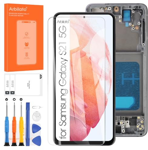 LCD Écran pour Samsung Galaxy S21 5G G991 SM-G991B SM-G991B/DS SM-G991U Tatctile Écran Remplacement Numériseur Panneau Verre Assemblée avec Cadre (Noir)(sans Empreintes digitales)