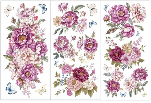 OLYCRAFT 3 Stück/Set Pfingstrosen Transferaufkleber Zum Aufreiben Für Möbel Und Kunsthandwerk 15x30cm Große Rosen Möbelaufkleber Vintage Fantasieblumen Transferaufkleber Abziehbilder Zum Aufreiben