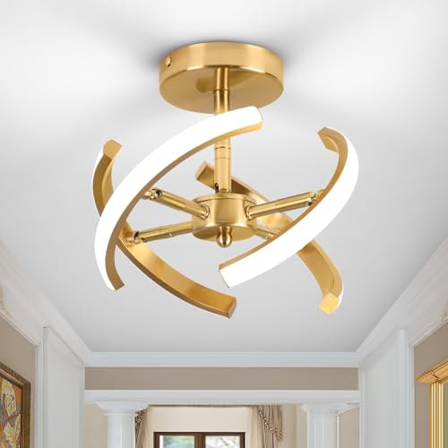 EIDISUNY LED Ceiling Light Elegant Gold Curved Design with 4 Strips 22W LED Ceiling Lights Fixture for Hallway Office Bedroom Kitchen Living Room Dining Room Lights - Gold (Cool White Light 6000K)