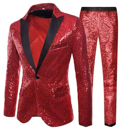 Pailletten Anzug Herren Glitzer Anzug 2-Teilige Disco-Sets Glitzer Sakko und Hose Metallic-Paillettenanzüge Hochzeit Kostüm Performance-Kostüm für Hochzeit und Party Formelle Kleidung für Herren