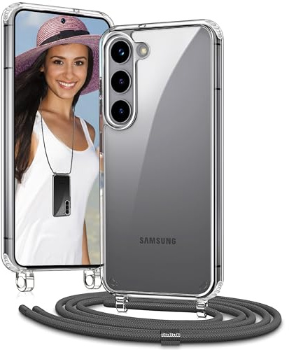 Vaykwo Handykette für Samsung Galaxy S25+ / S24+ Hülle mit Band, Grau | Necklace Handyhülle, Transparente Case zum Umhängen mit Kameraschutz und Bildschirmschutz,
