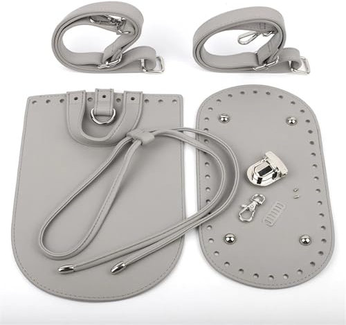 DIY Leder Tasche Machen Kit 1set DIY Handgemachte Rucksack Frauen Schulter Tasche Zubehör Leder Tasche Riemen Untere Abdeckung Mit Hardware for Häkeln Handtasche DIY-Taschenset Mit NäHset(Gray)