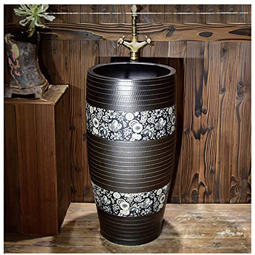 GLJTUO Lavandino da Bagno Lavabo da Terra su piedistallo - Lavandino da Bagno su piedistallo Ceramica Stile Industriale retrò Lavabo da Terra Facile da Pulire (D)(D)