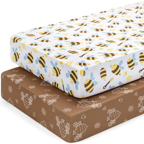 Yukkidds 2er Pack Baby Spannbettlaken Spannbetttücher 140 x 70 cm Elastizität Atmungsaktiv Mikrofaser Matratzenbezug Laken für Kinderbett Beistellbett Babybett, Biene Braun