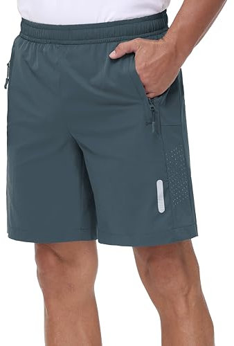 Rvinroo Sport Shorts Herren Schnelltrocknende Training Herren Gym Bodybuilding lässige Shorts Basketball Atmungsaktive Laufshorts mit Reißverschlusstasche Greyblue L