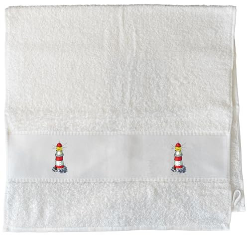 Huuraa Gäste-Handtuch Leuchtturm Lighthouse Geschenk 50x100cm White Baumwolle Leuchtturm Präsent