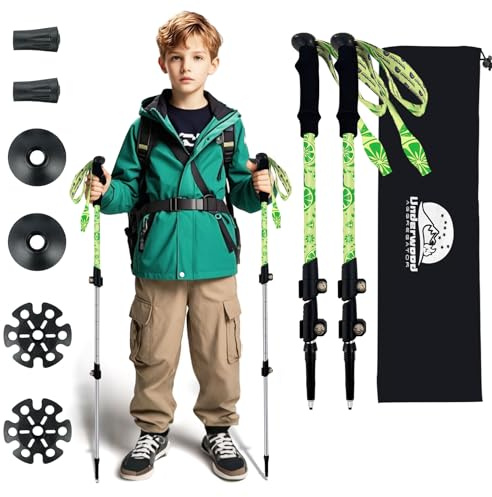Lightweight Kids Trekking Poles, Collapsible Aluminum Hiking Sticks 2 Pack