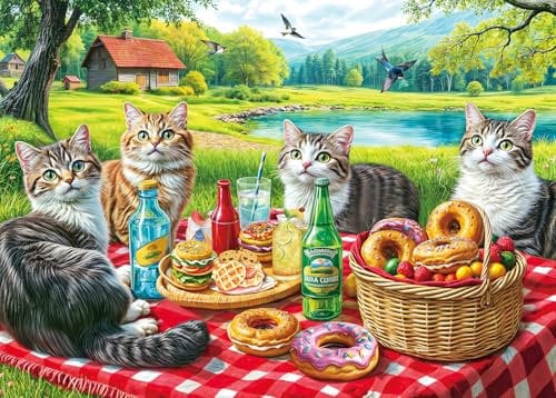 Puzzles 500 Pieces for Adults jigsaw puzzles for adults-Camping Cat-500 Piece Puzzle Classic Educational Games Beautiful Decoration
