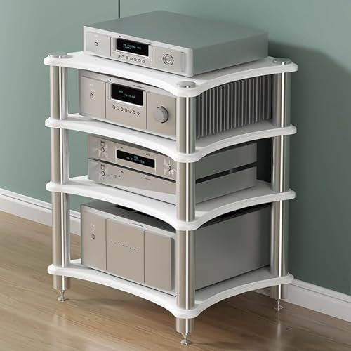 Medienständer,Multifunktionales Ablageregal Leicht Zu Montieren,Multifunktional Hifi Rack Holz ,Audio Rack Hifi Regal 1/2/3/4-stufige Stereoständer Für Heimkino/Schlafzimmer/Büro(White,1tier-60x48x10c