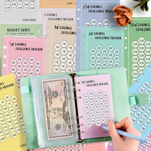 48 Blatt A6 Binder Budget Planner Zubehör 100 Envelope Challenge Haushaltsbuch Geld Sparen Mappe Sparchallenge Budgetplaner Umschlagmethode Sparbuch für Geld 5000 Euro Finanzplaner Haushaltsplaner
