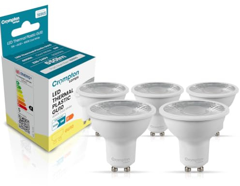Crompton Lamps LED GU10 Spotlight Bulbs 5W | 5 Pack | Cool White 4000K | Energy Saving Light Bulbs for Ceiling Lights | 440 Lumens | Direct Replacement | GU10 LED Bulbs