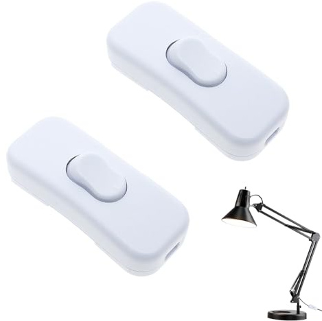 2PCS 250V 2A Inline Light Switch Plastic Torpedo Cord Desk Lamps, White | Accepts 2 or 3 Core Wire, Round or Flat Wire Compatible, For Desk Lamp & Light Bulb