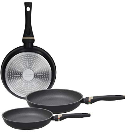 Tognana Italika, Set 3 Padelle Cm 20/24/28, Alluminio forgiato, grigio scuro, Made in Italy