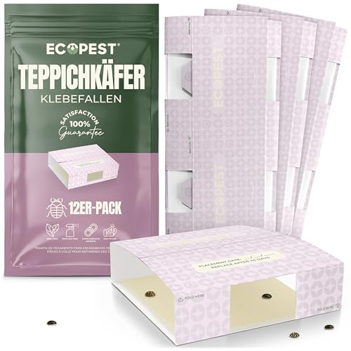 Carpet Beetle Traps – 12 Pack | Sticky Indoor Glue Boards for Carpet Beetles, Larvae & Other Crawling Insects | Non-Toxic Pest Control Trap & Monitor for Closets, Storage Areas, and More