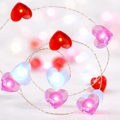 SIXIUDIA Lichterkette Innen, Herzförmige Lichterkette 2M 20LED | Batterie-Lichterkette für Valentinstag. Fernbedienung, 8 Modi. Auch für Außen – drinnen & draußen.