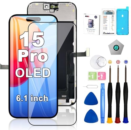EFAITHFIX Ersatzdisplay für iPhone 15 Pro, OLED [kein LCD], 15,5 cm (6,1 Zoll), 3D-Touchscreen, FHD-Digitizer, Montage für A2848, A3101, A3102, A3104, mit Reparaturwerkzeugen, wasserdicht