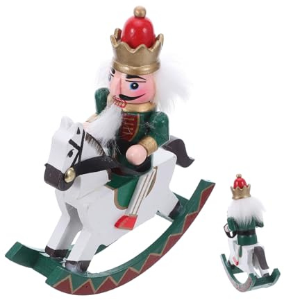 PartyKindom Wooden Nutcracker Ornament Rocking Horse Figurine Mini Green Nutcracker Soldier Doll Holiday Christmas Tree Decoration Indoor Seasonal Display