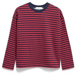 ARMEDANGELS Damen Sweatshirt aus Bio-Baumwolle FRANKAA MAARLEN Stripe Oversized Fit Tinted Navy-Candy Apple M