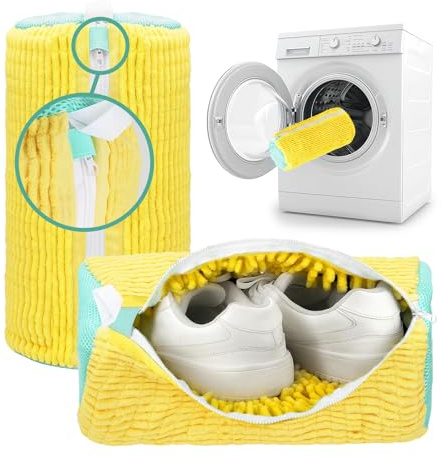 Shoe Washing Machine Bag - 2pcs - Laundry Shoe Bag for Washer and Dryer - 2pc Reusable Sneaker Cleaning Sack for All type of Tennis - Reinforced Zipper, 360° Deep Cleaning (Yellow)