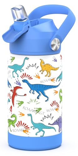 Ntswasd Gourde Inox Isotherme Avec Paille Couverte,350 Ml Bouteille D'eau Acier Inoxydable à Reutilisable Gourdes Sans Bpa Etanche Bidon Anti Fuite Pour Enfant(Dinosaure bleu)