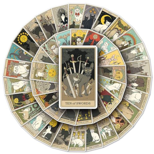 78 Stück Tarot Sticker, Vintage Tarot Aufkleber, Asthetische Vinyl Aufkleber, Wasserdicht, Scrapbook Aufkleber, für Astrologie Laptop, Telefon, Wasserflasche, Skateboard, Koffer, Gitarre, Pad
