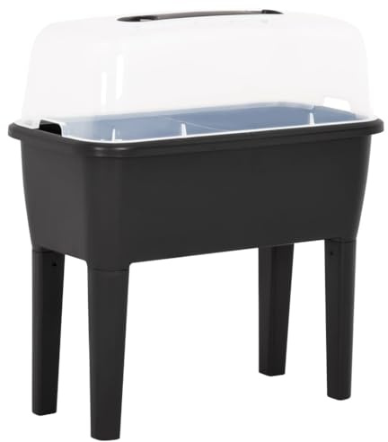 Hochbeet 77x38,7x82 cm, Anthrazit PP Pflanzkübel für Garten, erhöhtes Beet, UV-beständig, 52L Fassungsvermögen, mit transparentem Deckel