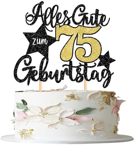 1 Stück 75th Geburtstag Tortendeko Alles Gute zum 75 Geburtstag Kuchen Deko Happy Birthday Cake Topper für 75th Jahrestag Party Kuchen Dekoration Schwarz Gold