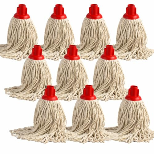 Bathroom Floor Cleaning 10 Super Jumbo Cotton Mop Replacement Heads No.20 Socket Cotton Mop, Super Absorbent, Heavy Duty, Universal Screw Fitting Red Colour Mop Heads