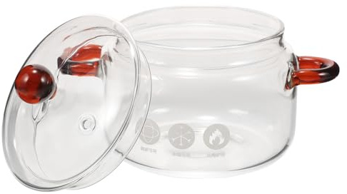 ULTECHNOVO 450ml Pentola Doppio Manico con Coperchio, in Vetro | per Cibo e Noodles, Vetro, Osservazione Chiara e Resistenza al Calore, Adatta a Nuclei Piccoli