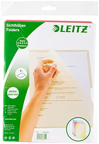 Leitz Sichthülle Premium, A4, PVC, dokumentenecht, 5 Stück, sortiert