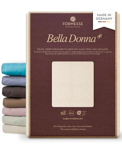 Bella Donna Jersey La Piccola edles Spannbettlaken Topper: kein Pilling | FORMESSE Farbe Leinen; 200x190-200cm, bis 12cm; 97% Baumwollzwirn, 3% Elastan; Aloe vera&Arganöl, intensive Farben