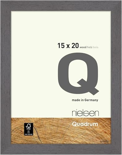 nielsen Bilderrahmen, 15 x 20 cm, Holz, Dunkelgrau, Fotorahmen zum Auftstellen und Aufhängen im Hoch- & Querformat, Echtglas, Quadrum