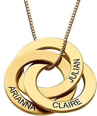 MyNameNecklace Personalisiert Russische Ring Halskette mit Gravur auf zwei Ringen in 750er vergoldetes 925er Silber - Weihnachten Graviert Name Schmuck Geschenk fŸr Damen | Mutter | Freundin