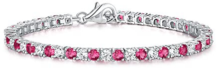 Diamond Treats Bracelet en Rivière Serti de Zircons Rouges et Blancs, Femme Argent Sterling 925, Tennis avec Pierres de 3 mm, Rouge en Argent Massif, Bijoux Femme