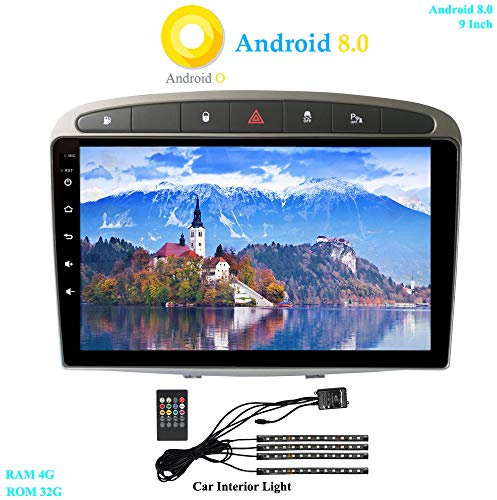 XISEDO 9 In-Dash Android 8.0 Autoradio Radio de Coche 4G RAM 32G ROM Car Radio Estéreo de Automóvil para Peugeot 308 (2008-2010) Soporte Control del Volante, RDS, Bluetooth, WiFi