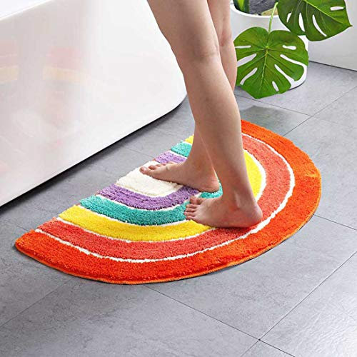 Xinyanmy Multicolour Half Round Bathroom Mat Microfiber Non-Slip Bathroom Shower Rugs can Machine Washable 50 x 80cm