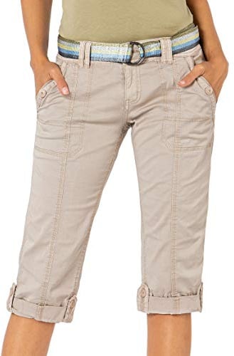 FRESH MADE Damen Capri-Hose 3/4-Shorts mit Metallic Gürtel beige M