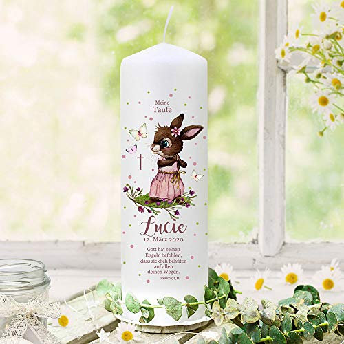 Taufkerze Kerze zur Taufe Kreuz rosa Hase Häschen Wunschname Spruch individualisierbar wk181 - ausgewählte Größe: *1. Taufkerze*